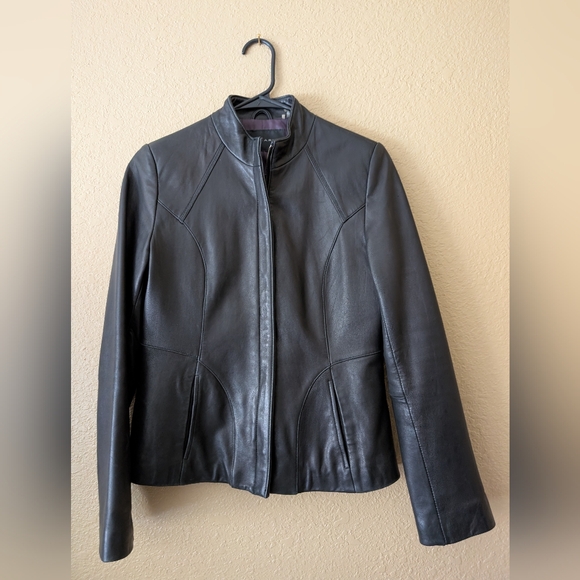 Tahari Jackets & Blazers - Women's Black Leather Jacket By TAHARI Size S